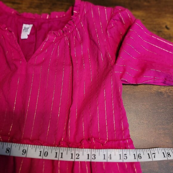 GAP Kids Metallic Stripe Dress L 10 12 Pink Gold Metallic Tiered Ruffle Accent - Picture 8 of 10
